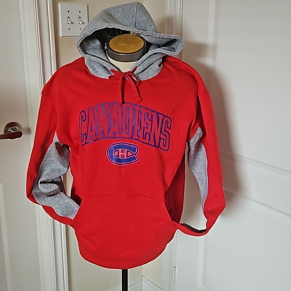 NHL Men's Hockey Canadian Montreal Logo Hoodie Sweater Large Red/ Gray